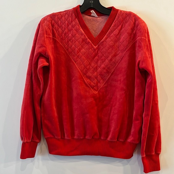 Ladies Vintage Vee Neck Velour Sweatshirt - Picture 1 of 4